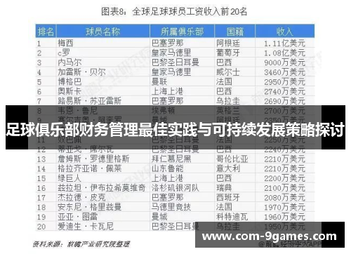 足球俱乐部财务管理最佳实践与可持续发展策略探讨