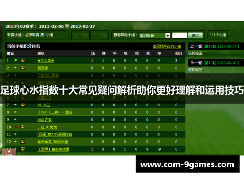 足球心水指数十大常见疑问解析助你更好理解和运用技巧
