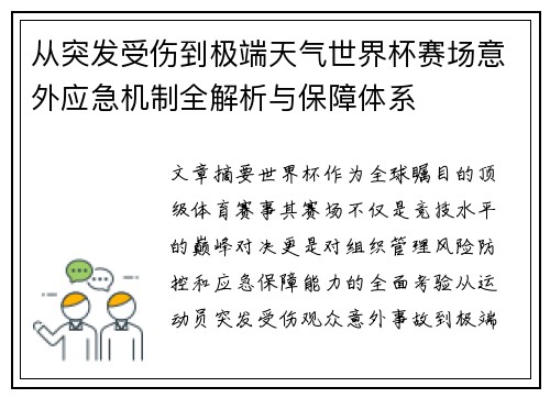 从突发受伤到极端天气世界杯赛场意外应急机制全解析与保障体系